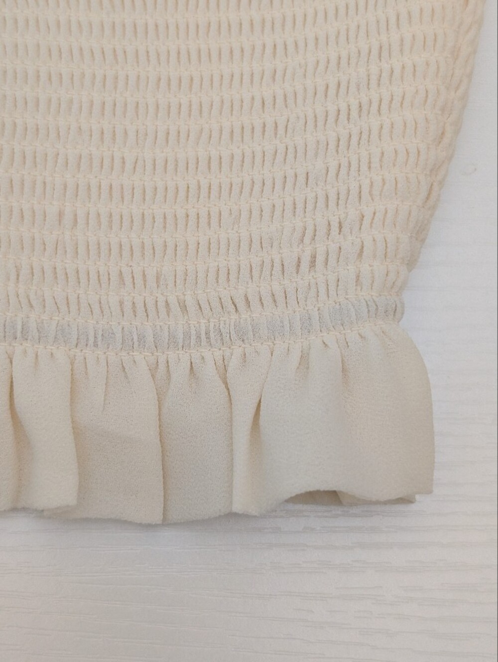 Quince Ivory Smocked Chiffon Blouse Size S Long Balloon Sleeve Cottage Old Money - Picture 9 of 12